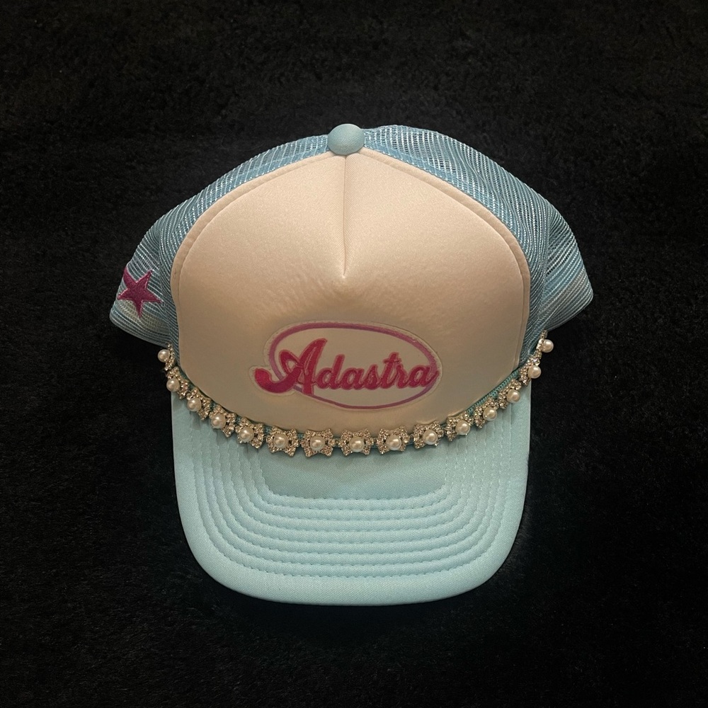 Adastra Blue and White Cap with Pearl Detail